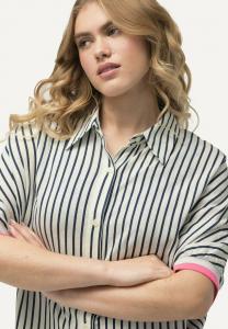 Блузка на пуговицах STRIPED SHORT SLEEVE CONTRAST TRIM  Ulla Popken, темно-синий