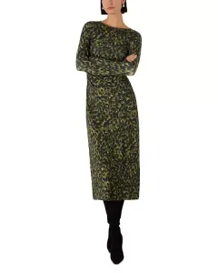 Платье из трикотажа с анималистическим принтом и сборками Whistles, зеленый