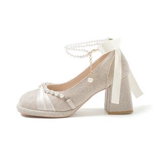 Туфли Мэри Джейн для женщин A poinsettia princess, Apricot 7Cm+Ribbon