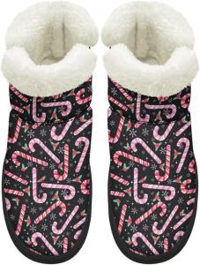 Женские зимние сапоги KEIAHUAN для прогулок, удобные для походов, кроссовки-нубук с противоскользящей подошвой и короткие сапожки с меховым воротником, Christmas Candy Cane