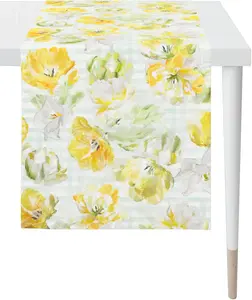APELT дорожка для стола "6405 SPRINGTIME, весеннее украшение, весна ", (1 шт.), цифровая печать 48х140 см, белый/желтый