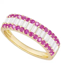 Кольцо с драгоценными камнями и бриллиантами (1/4 карата) из 14-каратного золота (также из 14-каратного белого золота) Macy'S, ruby