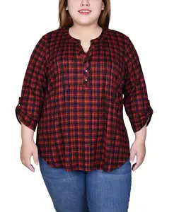 Топ размера плюс с отворотом рукава 3/4 NY Collection, мультиколор