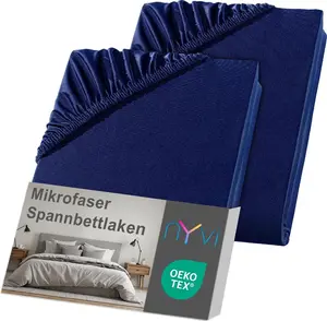 Простыня на резинке DreamScience из микрофибры 140 x 200 - 160 x 200 см, темно-синяя, 2 шт. в упаковке для матрасов высотой до 22 см - мягкая и эластичная, эластичная по всей поверхности, не требует глажки NYVI