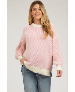 Розовый ребристый свитер для беременных с рукавами-баллонами Pinkblush, Pink