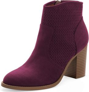 Женские стильные ботильоны YDN с заостренным носком, массивным каблуком и застежкой-молнией, короткие ботинки с декоративными перфорациями, для зимы, вечеринок и офиса, Purple