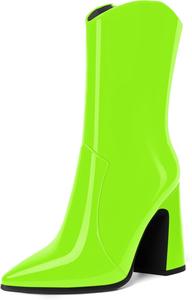 Женские ультрамодные ботильоны MODENCOCO на высоком каблуке с острым носком, молнией снаружи, стильные для путешествий, каблук 4 дюйма, Lime Green