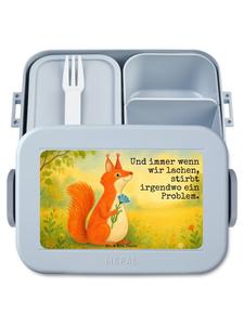 Mr. & Mrs. Panda Дизайн бенто-бокса с белкой и цветами, надпись пастельно-голубого цвета