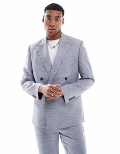 Двубортный пиджак классического кроя из синей фактуры Asos Design