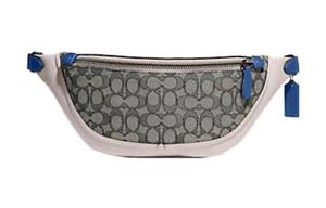 Кошелек на пояс из телячьей кожи Coach крупного размера для женщин темно-серый белый синий мультиколор