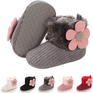 Ботинки для новорожденных мальчиков и девочек E-FAK, зимние снежные с бантиком, с мягкой подошвой, противоскользящие, теплые, для малышей и начинающих ходить, E/Dark Grey