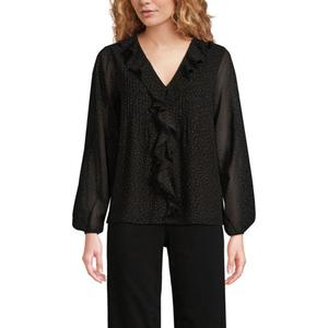 Женская шифоновая блузка с оборкой спереди и складками Lands' End, цвет black terrazzo dot