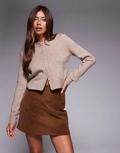 Коричневая мини-юбка из искусственной замши с заклепками от ASOS DESIGN