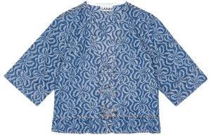 GANNI Женская Голубая Блузка с Джинсовыми Воланами и Завязками