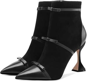 Женские ботильоны YDN на высоком каблуке-стойке, заостренный носок, бантик, ремешок, молния, праздничные туфли, размер 4-15 US, Black 2