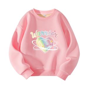 Детский свитшот с круглым вырезом утепленный WARRIOR, розовый/h gradient heart english