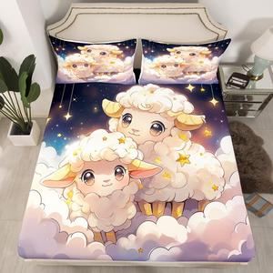 Erosebridal Комплект постельного белья Kawaii Sheep с психоделическим галактическим принтом и звездным небом для детской комнаты, Black White
