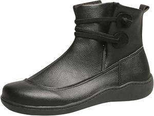 Женские ботинки-ботильоны Винтажные с круглым носком, эластичной вставкой, на плоской подошве, без застежки, для осени и зимы, однотонные, ретро, удобные, повседневные, для улицы Nemnlaa, Black