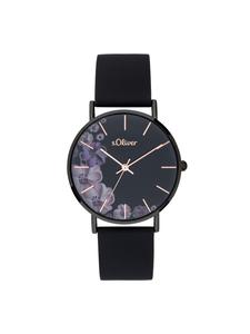 s.Oliver Наручные часы с красивыми цветочными деталями, черного цвета