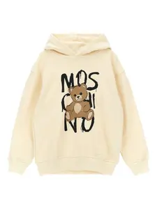 Хлопковая толстовка с капюшоном и принтом Тедди Moschino Kids, нейтральный