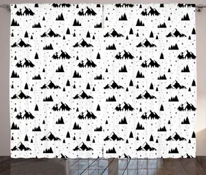 Штора ABAKUHAUS Деревенский эскиз, Звезды и пятна, деревья, природа, присборенная штора из тесьмы для спальни с петлями и крючками, 280 x 225 см, цвет: антрацит, серый, белый Abakuhaus