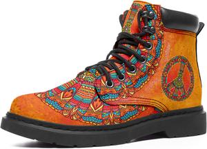 Женские ботильоны на щиколотке на заказ Peace Boots с цветочным принтом, шнуровкой, боевые ботинки для девочек, удобные женские модные ботинки, персонализированные Coolcustomize, Orange