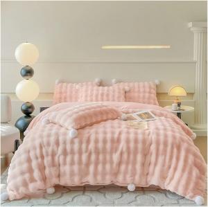YUSIWOAL Комплект постельного белья из искусственного меха и бархатного флиса Pink