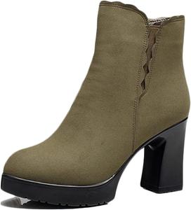 Женские ботильоны Yiozoi на осень и зиму, с высокой квадратной подошвой, уличные повседневные ботинки, удобные высокие ботинки на молнии для работы, Green Plush