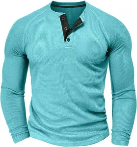 Мужская рубашка хенли с длинным рукавом, вязаная, свободного кроя