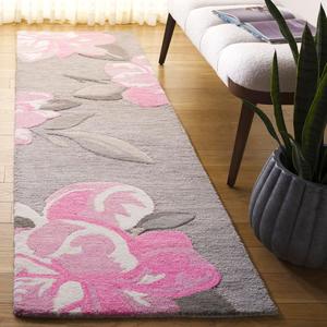 Ковер-дорожка SAFAVIEH, 69 x 244 см, Jardin Collection, Grey & Pink, ручной работы из шерсти, идеально для гостиной, прихожей, холла, спальни (JAR403U-28)