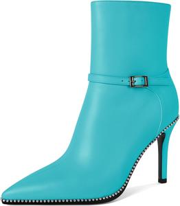 Женские ботильоны SAMMITOP с заостренным носком, сексуальные на высоком каблуке-стилете, с пряжкой, бусинами, короткие ботинки с боковой молнией, каблук 4 дюйма