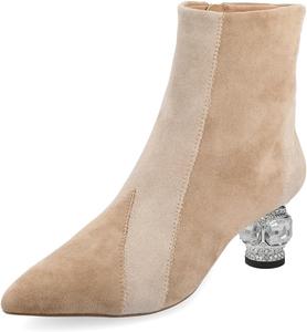 Женские ботильоны XYD с кристаллами, низкий каблук, короткие, зауженный носок, модные ботинки до щиколотки с боковой молнией, удобная обувь для платья, Nude Tan