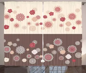 Штора для спальни ABAKUHAUS с цветочным принтом в деревенском стиле, Весенние цветы, с присборенной лентой, петлями и крючками, 280 x 175 см, цвет: умбра, бежевый, рубиновый Abakuhaus