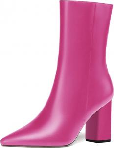 Женские ботильоны FOWT с заостренным носком до середины голени, боковой молнией, массивным высоким каблуком, короткие ботинки, эластичные, для официального офиса и вечерних нарядов, размеры US 4-16