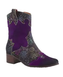 L'Artiste Women's LADYLUCK ковбойские замшевые ботильоны с цветочным принтом и квадратным каблуком L'Artiste, фиолетовый