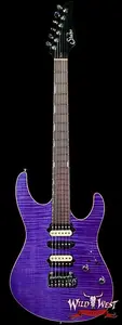 Электрогитара Suhr Custom Set Neck Modern HSH с верхней декой из клена с фактурой пламени, корпус и гриф из махагони, переключатель Blower, 24 джамбо-ладовых из нержавеющей стали, цвет Trans Purple, вес 6,95 фунта