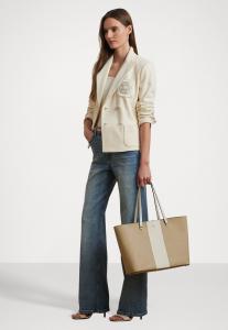 Сумка-шоппер Lauren Ralph Lauren TWO TONE CROSSHATCH LARGE KARLY TOTE BAG, Birch Tan/Soft White/Sand
