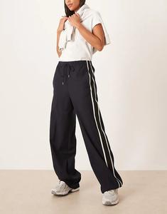 Прямые брюки Mango с завязкой на талии и полосками по бокам, темно-синего цвета