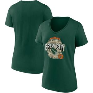 Женская фирменная зеленая футболка с v-образным вырезом Hunter Milwaukee Bucks Hometown Collection Brew City Fanatics