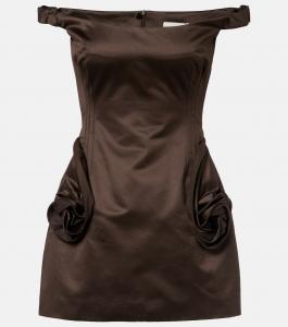 Бюстье-платье из сатина с цветочными аппликациями Magda Butrym, коричневый