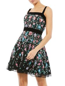 Мини-платье А-силуэта с декором Mac Duggal, черный мульти