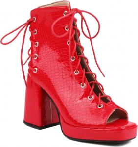 Женские сандалии на толстом высоком каблуке, с открытым носком, на платформе, с кружевной шнуровкой, праздничные туфли на каблуке, ботильоны JOEUSTY, Red