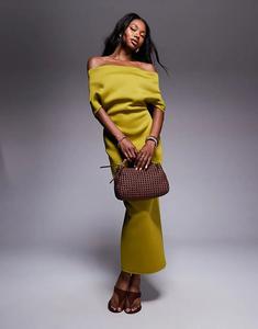 Платье миди ASOS DESIGN с глубоким вырезом и накидкой на спине зеленого цвета из ткани в стиле «скуба»