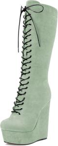 Женские ботинки Castamere с клиновидным высоким каблуком, с закрытым округлым носком, средней высоты, на шнуровке и молнии, классические, Light Green