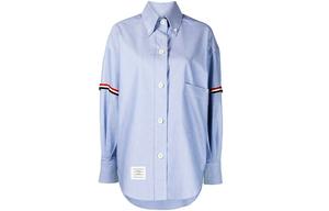 Рубашка оверсайз с отделкой лентой THOM BROWNE, светло-голубой