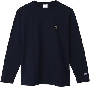 Мужская футболка с длинным рукавом Champion C8-X408, круглый вырез, 100% хлопок, вышитый логотип One-Point, классическая футболка, темно-синяя