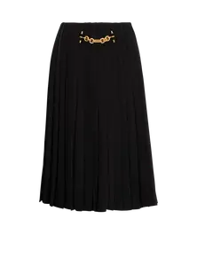 Плиссированная шелковая миди-юбка с отделкой декором Balmain, черный