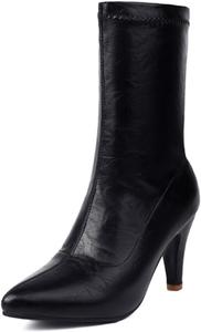 Женские модные ботильоны Aflngle с высоким каблуком-стилетом, сексуальными заостренными носками, тянущиеся, до середины голени, для повседневной носки, на работу и для выхода, Black