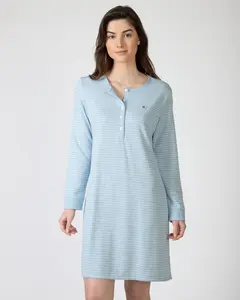 Короткая ночная рубашка из микрополоски с длинными рукавами Massana, синий/белый