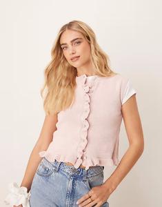 Трикотажная майка ASOS DESIGN с оборкой по краю розового цвета